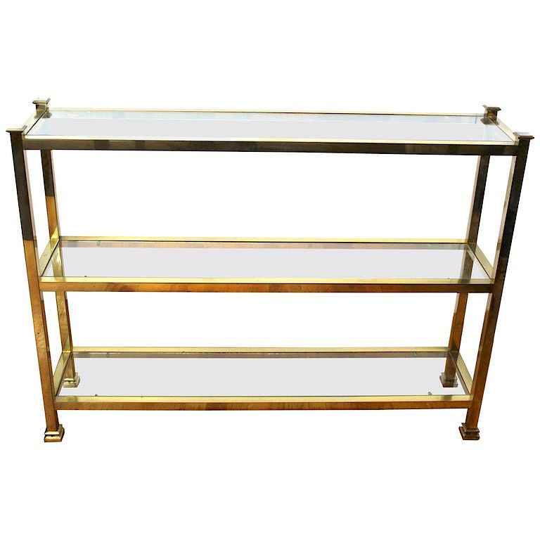 Appraisal: Mid-Century Modern Metal Console w Glass Shelves Mid-Century modern rectangular