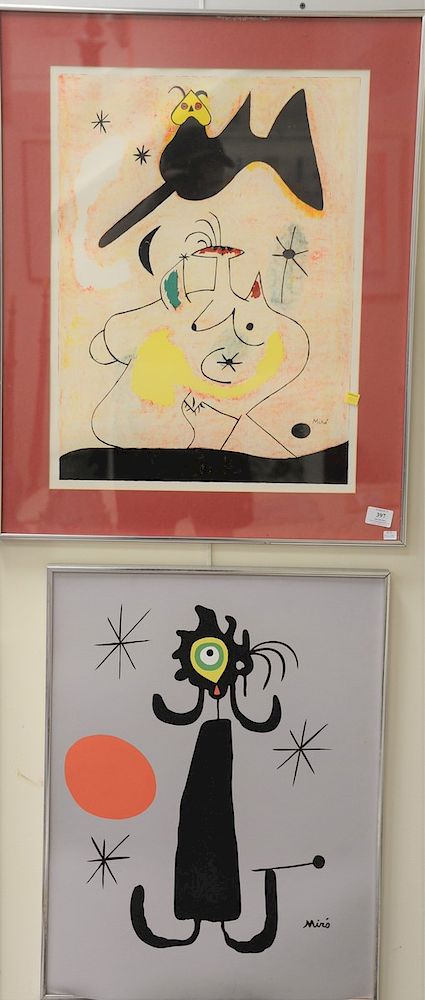 Appraisal: Two Joan Miro lithographs Woman in Front of Sun and