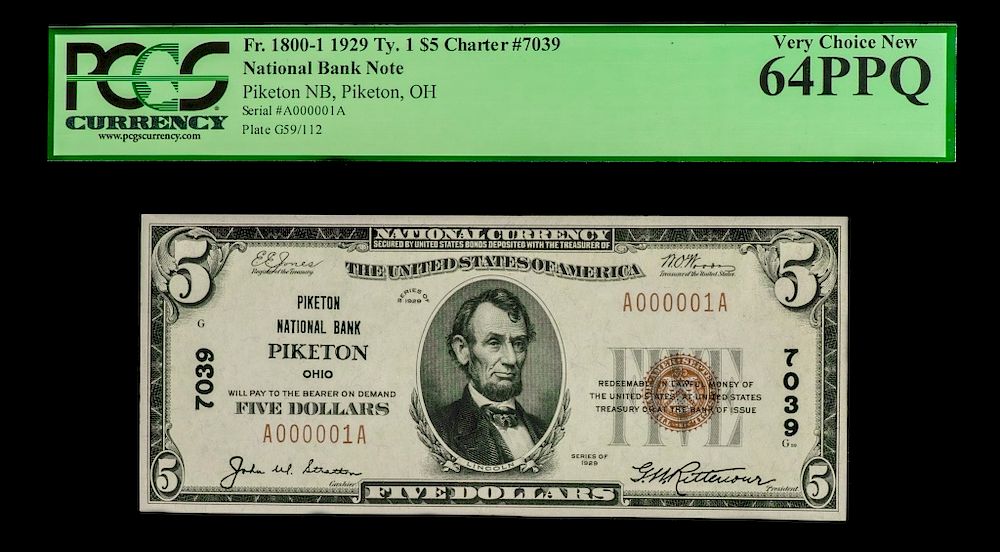 Appraisal: Us National Bank Note Ser Piketon Ohio Us Currency Serial