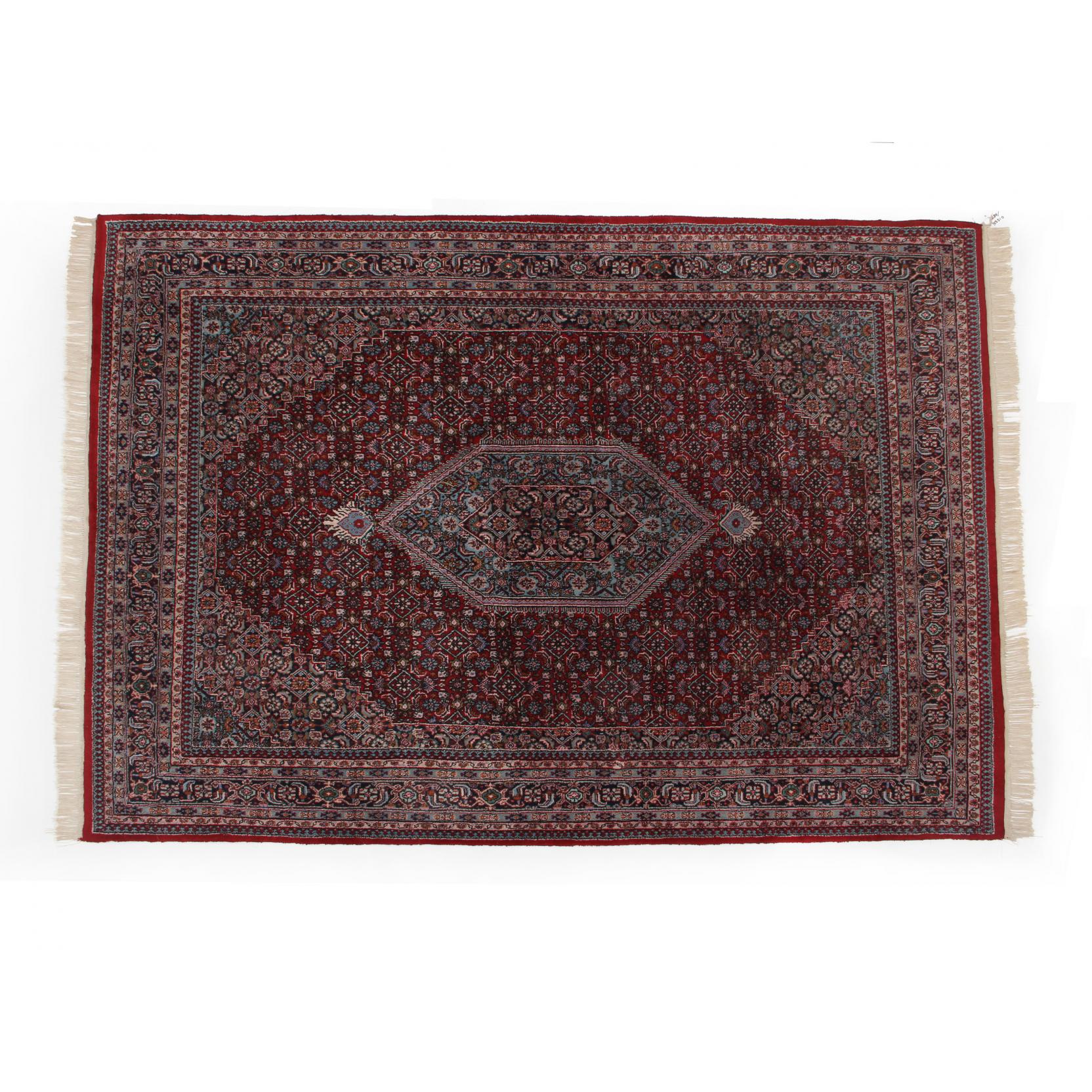 Appraisal: Indo-Bidjar Carpet circa cotton foundation with blue medallion on red