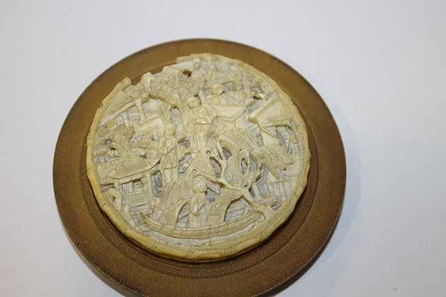 Appraisal: A CANTON IVORY CARVED LID in a French gilt metal