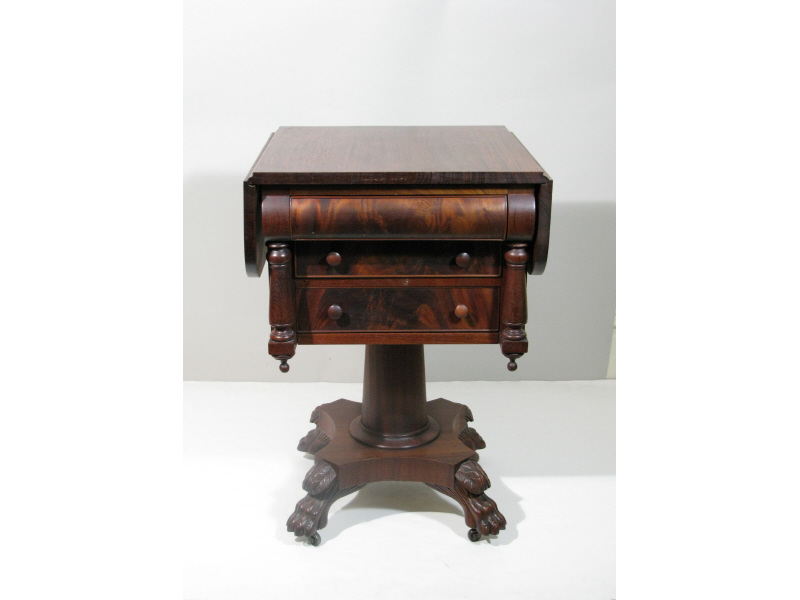 Appraisal: Empire Style Work Table mahogany and mahogany veneers top with