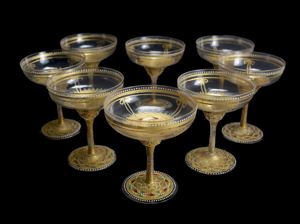 Appraisal: Venetian Gilt Enamel Champagne Glasses Venetian champage glasses with gilt