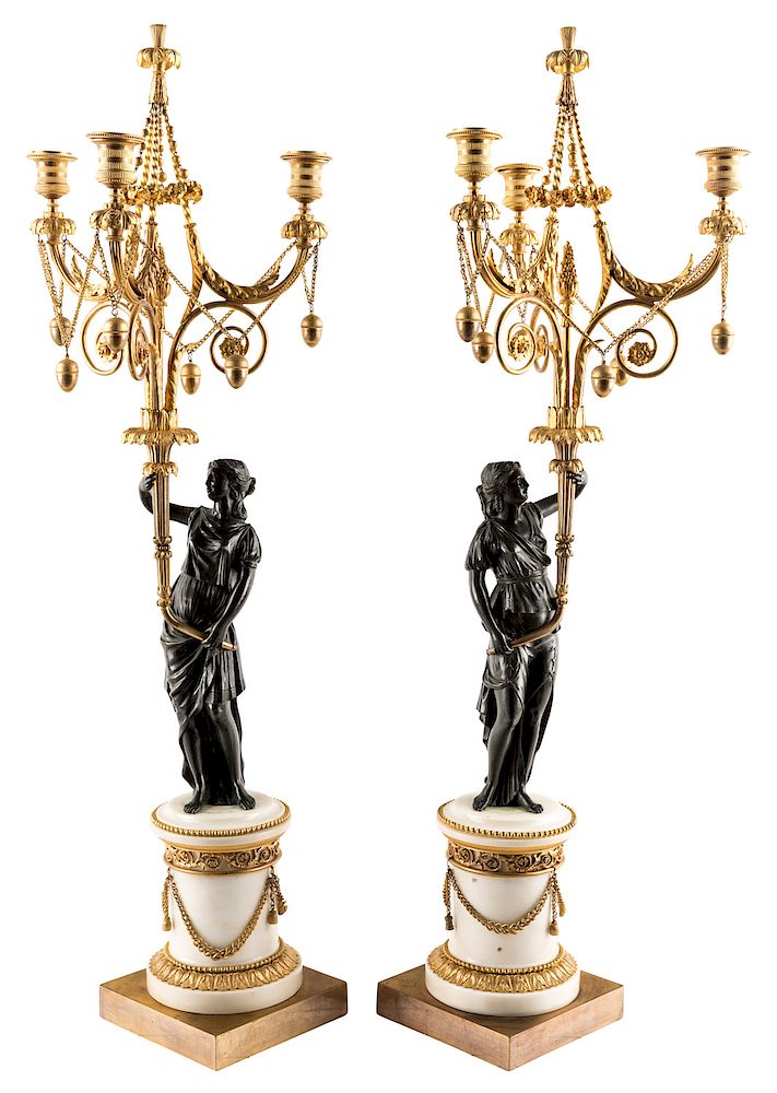 Appraisal: A PAIR OF LATE EMPIRE HARDSTONE AND ORMOLU-MOUNTED CANDELABRA EARLY