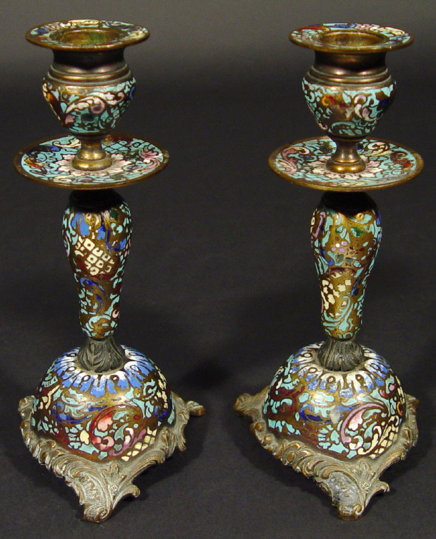 Appraisal: Pair of Champlev enamel candlesticks each cm high