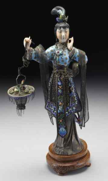 Appraisal: Chinese enameled silver and ivory figure International buyers should note