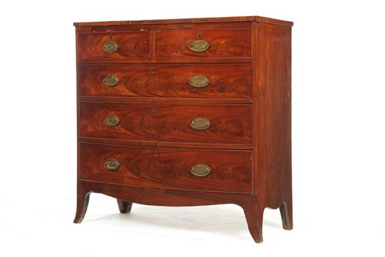 Appraisal: MAHOGANY TWO OVER THREE DRAWER BOW FRONT CHEST England early