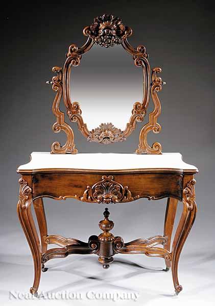 Appraisal: A Fine American Rococo Carved Rosewood Duchesse Dressing Table mid-