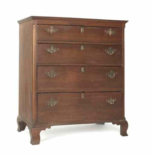 Appraisal: Mid Atlantic Chippendale walnut semi-tall chest ca with smooth quarter