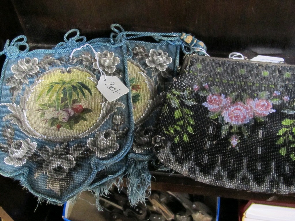 Appraisal: Lot comprising two beaded panels and a beaded cocktail purse