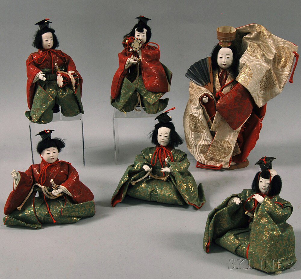 Appraisal: Five Hina Musician Dolls and a Noh Dancer Doll Japan