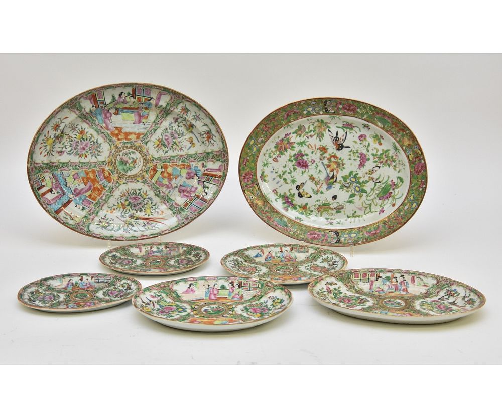 Appraisal: Seven Rose Medallion Platters Seven Rose Medallion oval platters circa