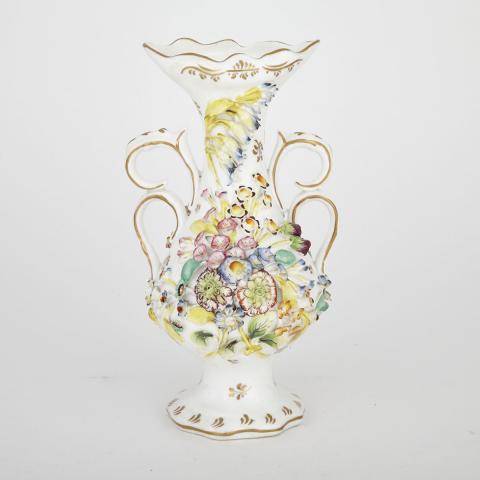 Appraisal: Coalbrookdale-Type Flower Encrusted Two-Handled Vase mid- th century minor chips