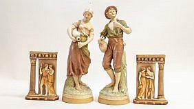 Appraisal: PAIR OF ROYAL DUX PORC FIGURES PAIR OF VASESThe figures