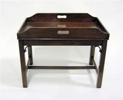 Appraisal: English mahogany butler's tray on stand th century The rectangular