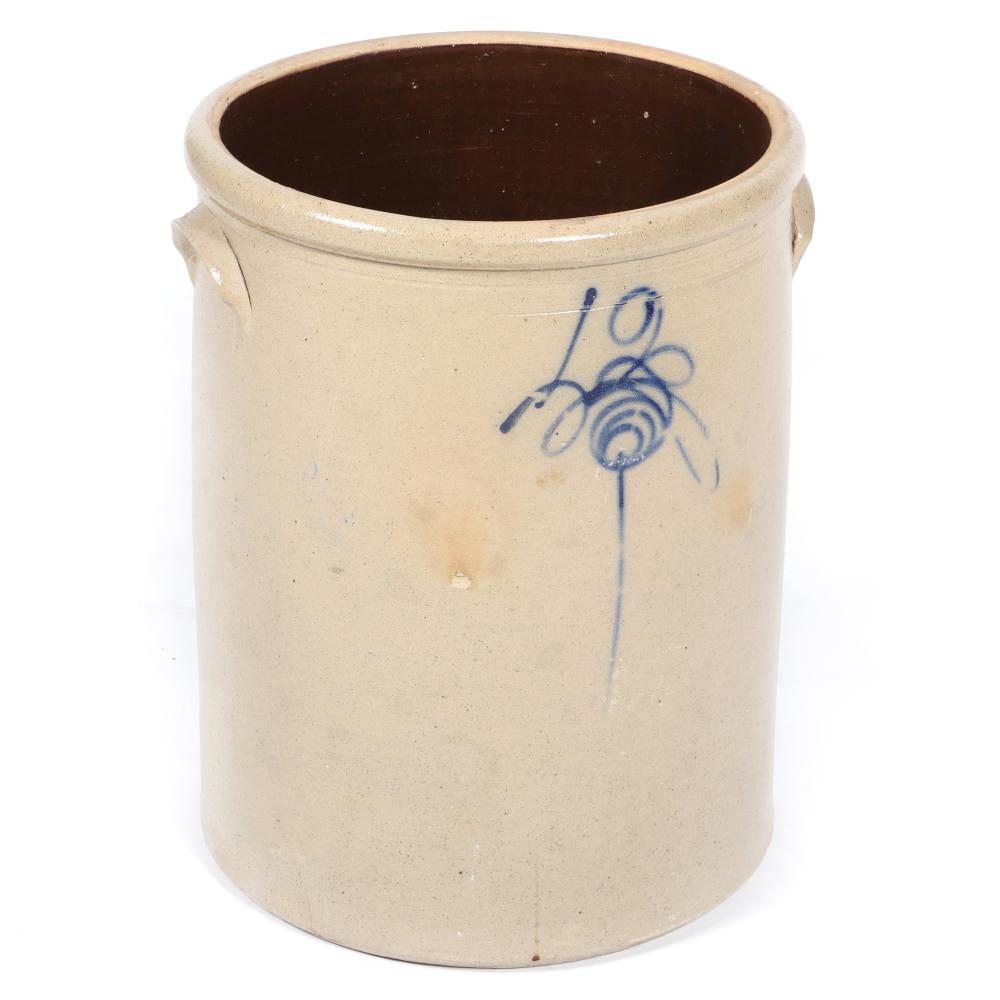 Appraisal: ANTIQUE GALLON DOUBLE HANDLE SALT GLAZE CROCK WITH BLUE BEE