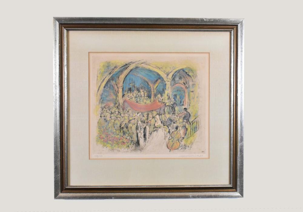 Appraisal: IRA MOSKOWITZ POLISH - COLOR ETCHINGJewish Wedding Signed and numbered