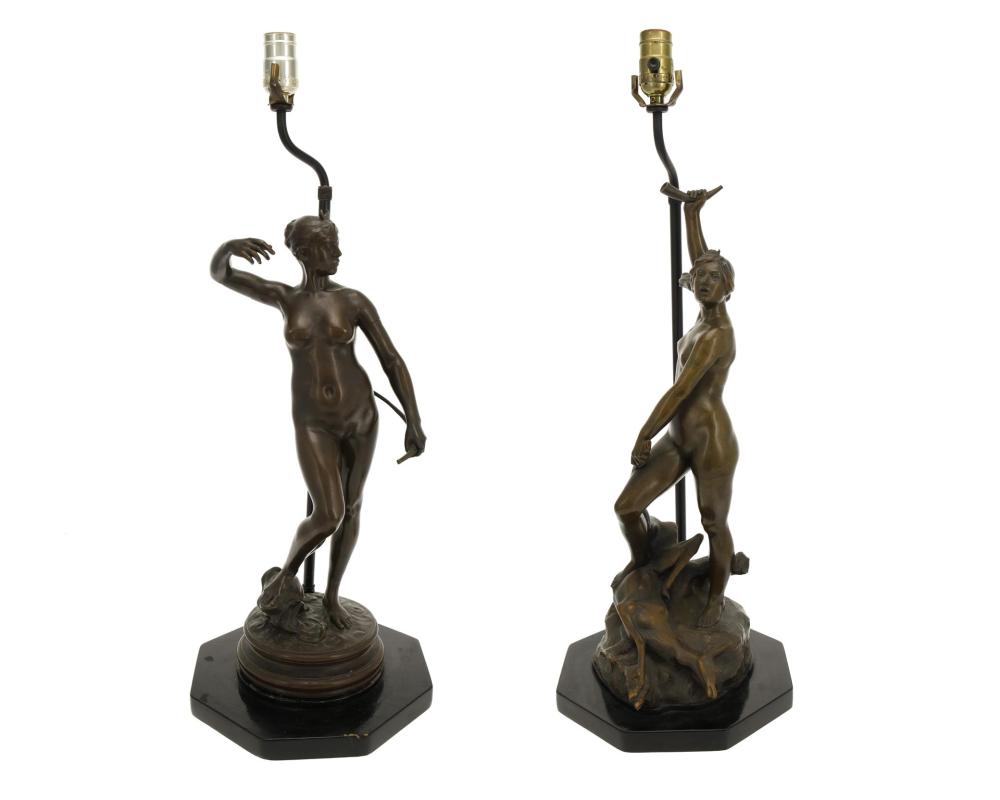 Appraisal: A pair of sculptural bronze Diana lamp bases th Century