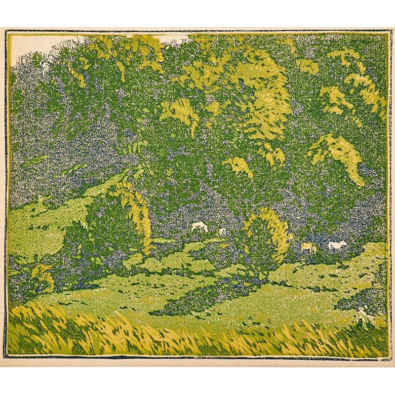 Appraisal: GUSTAVE BAUMANN Two color woodblock proofs Condition Report Sheet dimensions