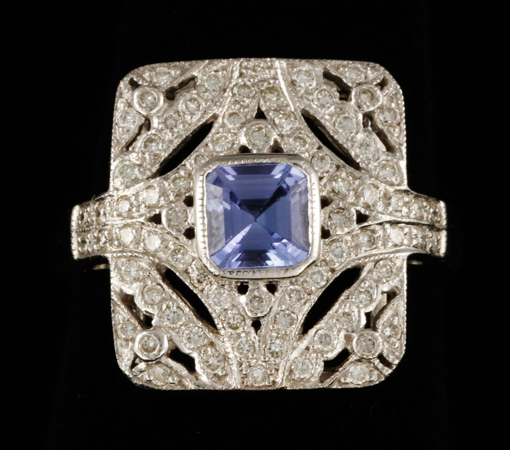 Appraisal: - K Gold Diamond and Tanzanite Filigree Ring K white