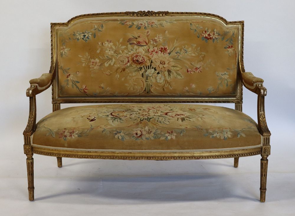 Appraisal: Antique Louis XV Style Carved And Giltwood Settee With Needlepoint