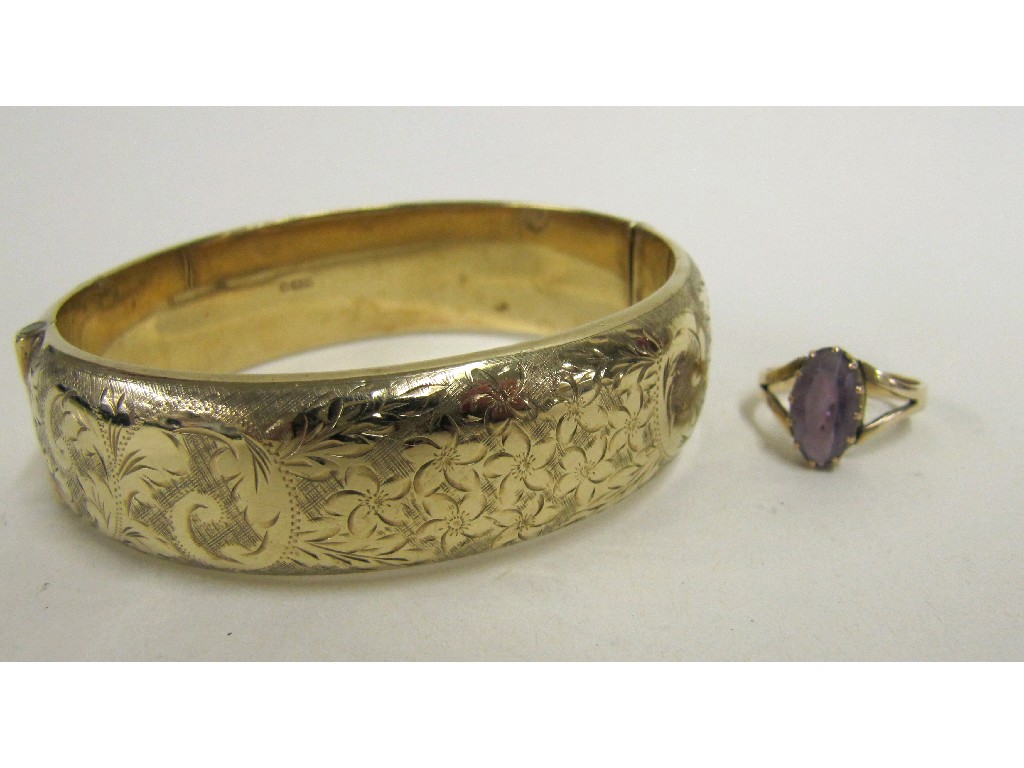 Appraisal: Lot comprising ct gold engraved bangle and a ct gold