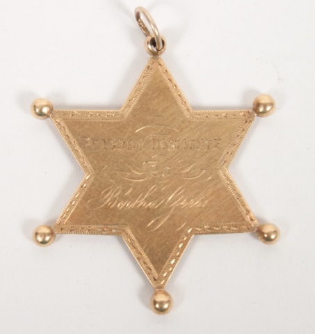 Appraisal: Peabody Institute Baltimore gold medal engraved six-pointed star pendant in