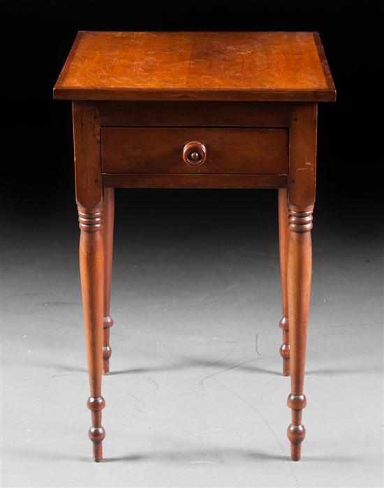 Appraisal: Late Federal cherrywood single-drawer worktable circa on turned legs in