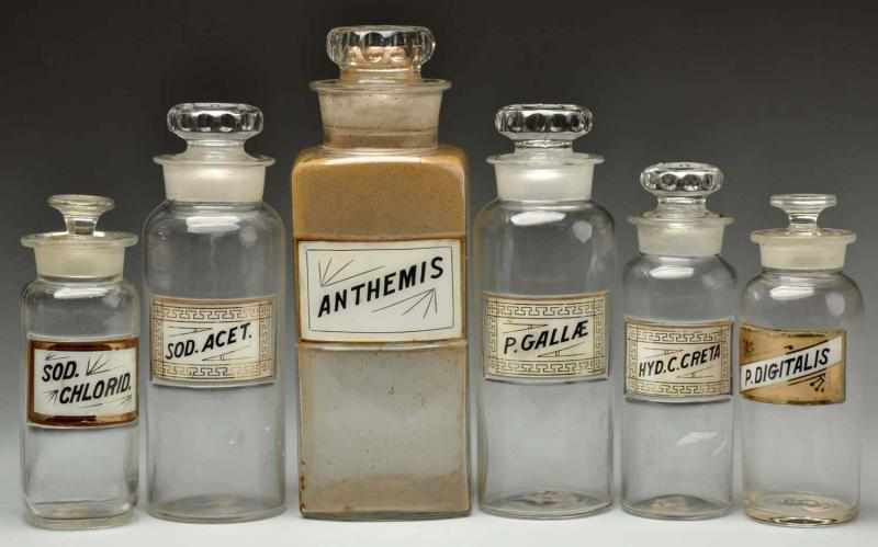 Appraisal: Lot of Apothecary Pharmacy Bottles Description With reverse painted glass