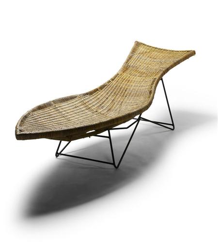 Appraisal: FRENCH SCHOOL CHAISE S woven rattan on a steel frame