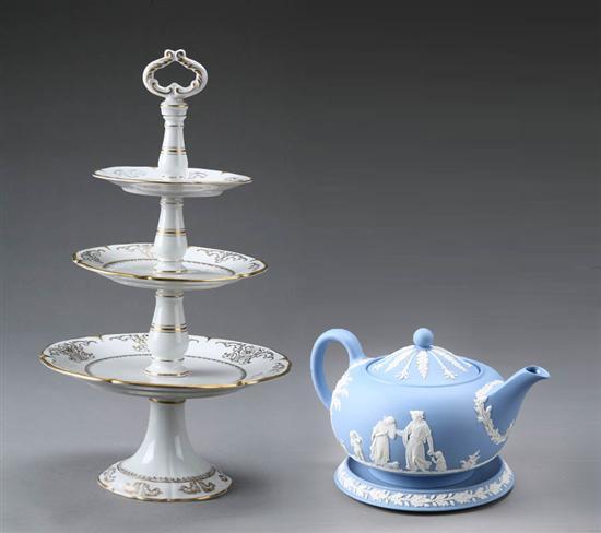 Appraisal: TWO PIECES KPM porcelain three tier bon bon stand with