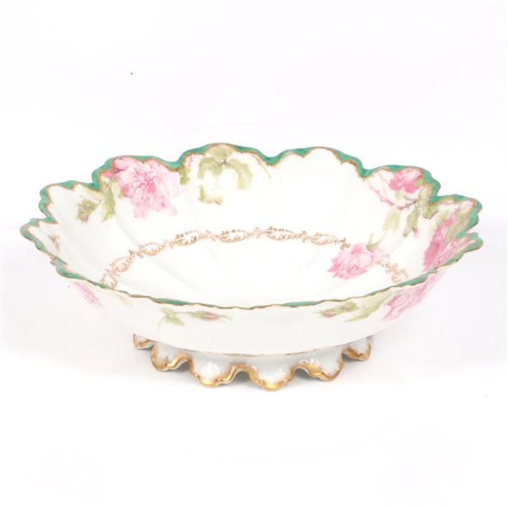 Appraisal: THEODORE HAVILAND LIMOGES FRENCH PORCELAIN DROP ROSE SCALLOPED BOWL WITH