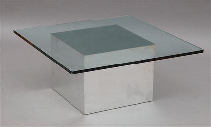 Appraisal: Modern Glass-Top Coffee Table with Chrome Base x x in