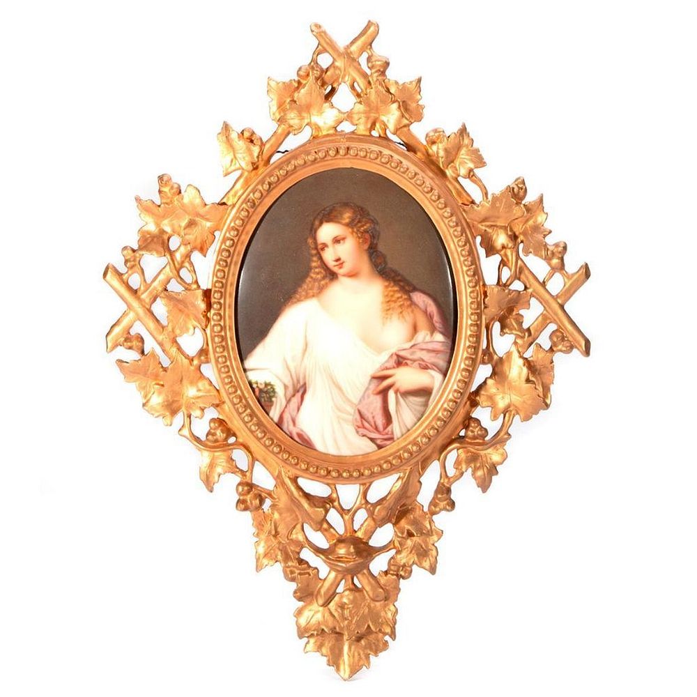 Appraisal: KPM Porcelain Painted Portrait Plaque in Wooden Frame KPM Plaque