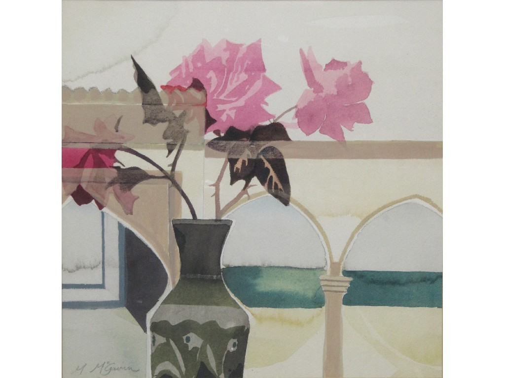 Appraisal: MARGARET MCGAVIN Watercolour 'Roses' signed recto and labelled verso