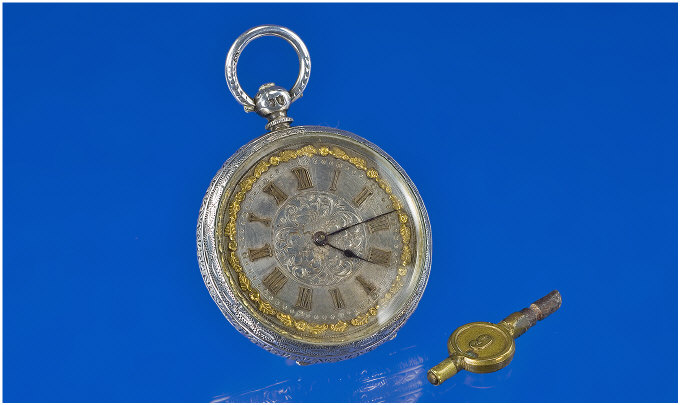 Appraisal: Victorian Silver Open Faced Ladies Fob Watch Silvered Dial With