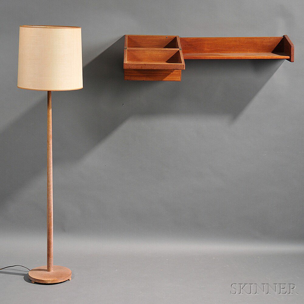 Appraisal: Wall Shelf with Compartment and a Floor Lamp Teak Denmark