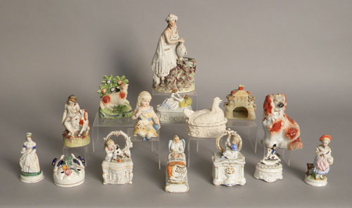 Appraisal: Group of pottery and porcelain figures dresser boxes etc tallest