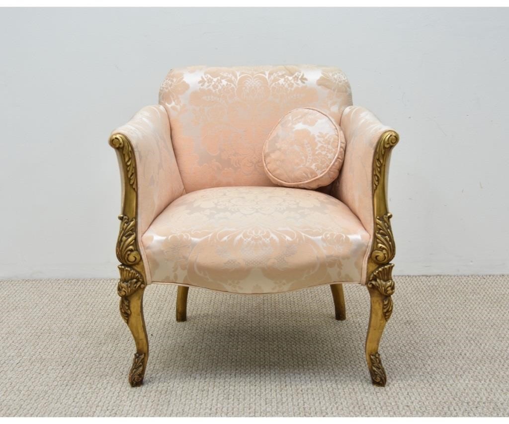 Appraisal: Pink upholstered bedroom chair th c with carved and gilt