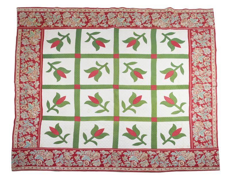 Appraisal: Tulip Applique Quilt Robeson County NC th c hand stitched