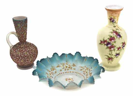 Appraisal: A Collection of Three Victorian Glass Articles including a hand-embellished