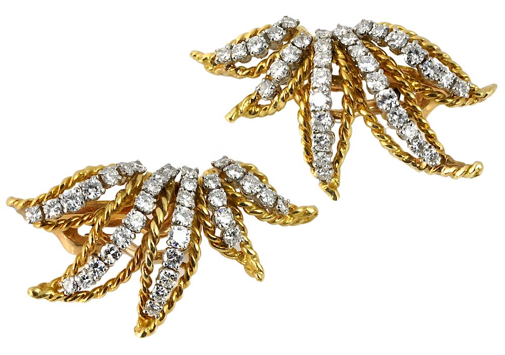 Appraisal: Kt Gold Diamond Kurt Wayne Earrings Kt yellow white gold