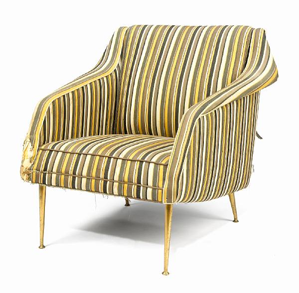 Appraisal: Carlo Pagani Italian clubchair upholstered with brass legs height in