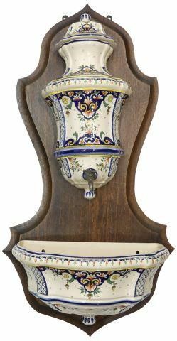 Appraisal: French faience lavabo fountain early th c with hand-painted polychrome