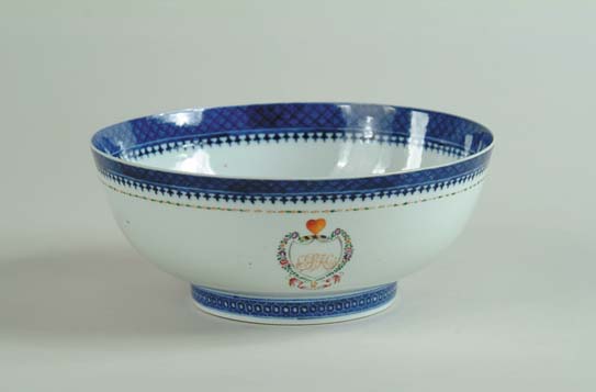 Appraisal: FINE CHINESE EXPORT LARGE FOOTED PUNCH BOWL Blue border interior