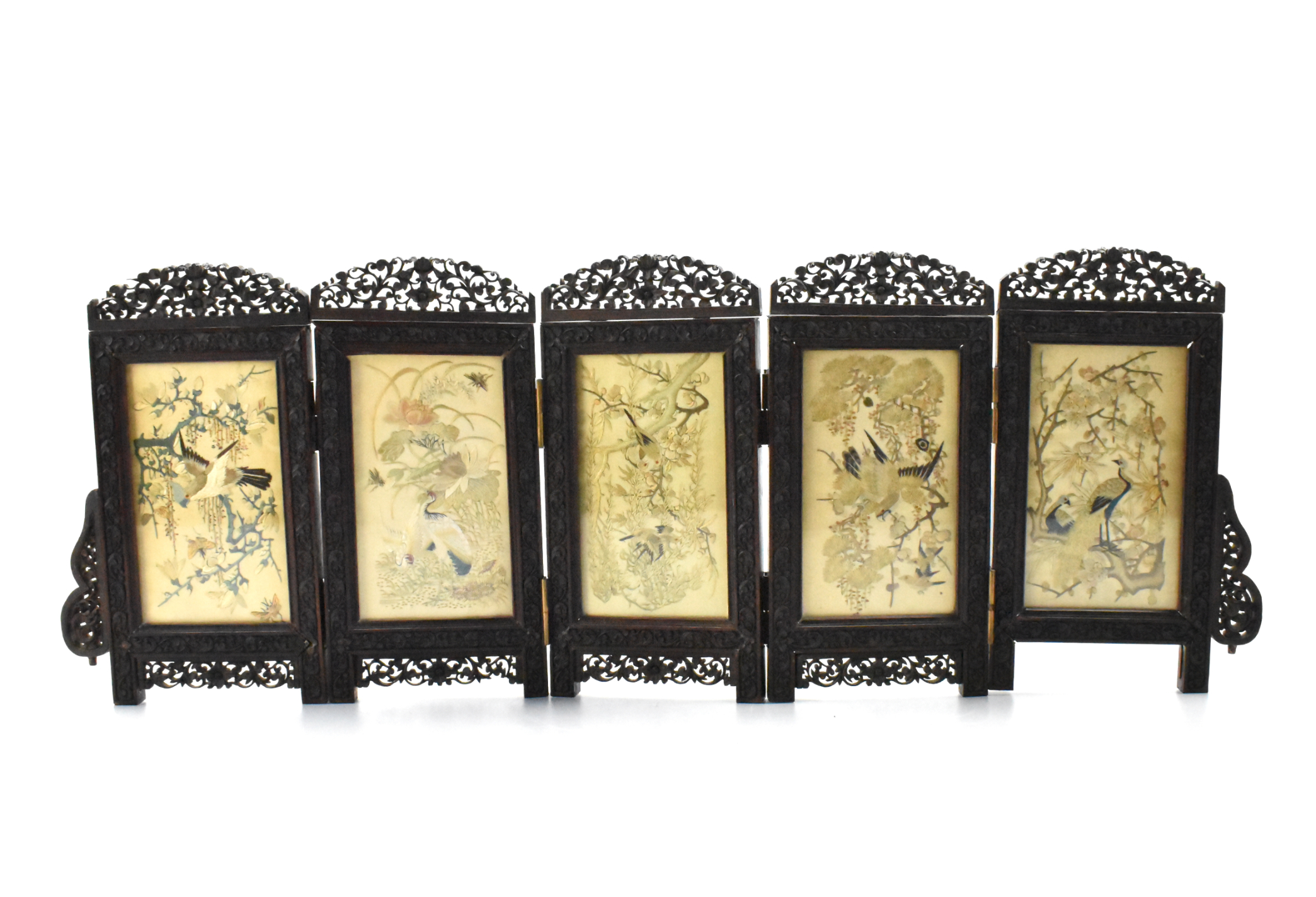 Appraisal: A Chinese framed embroidery table screen with panels dating from