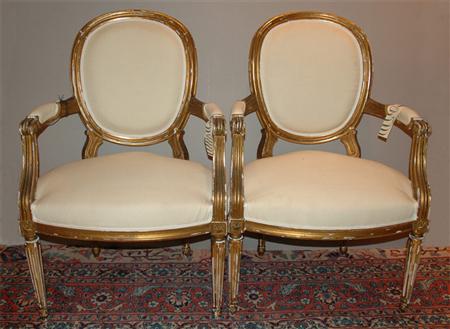 Appraisal: Pair of Louis XVI Style Gold Painted Fauteiuls Estimate -