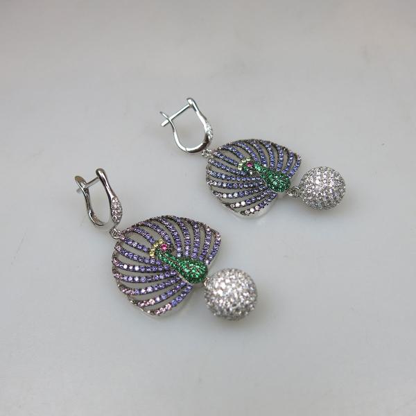 Appraisal: Pair Of Sterling Silver Drop Earrings set with various paste