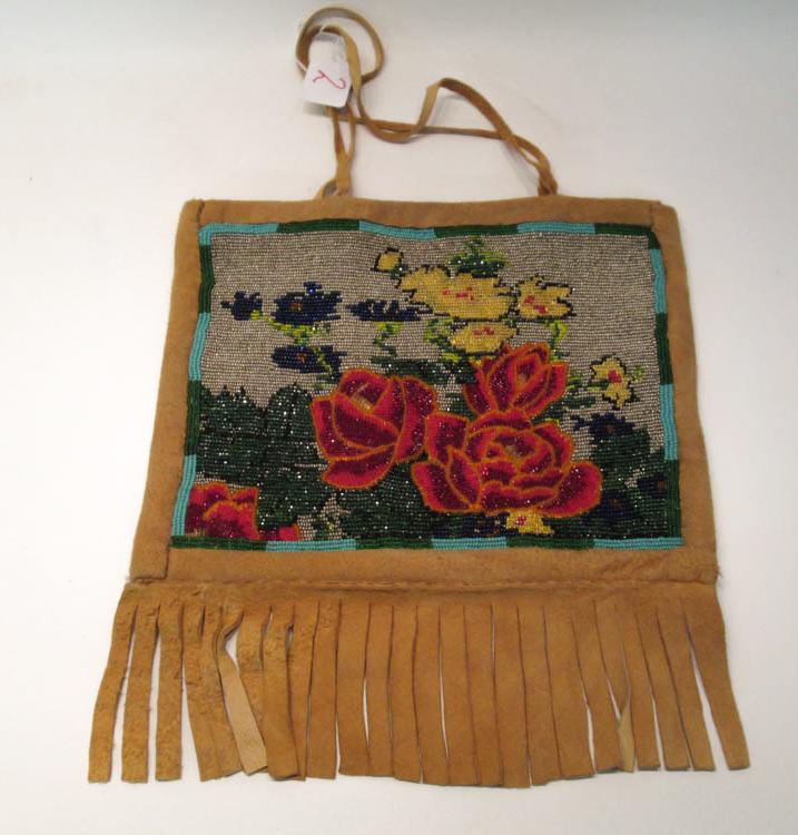 Appraisal: PLATEAU NATIVE AMERICAN INDIAN BEADED BAG with glass beaded floral