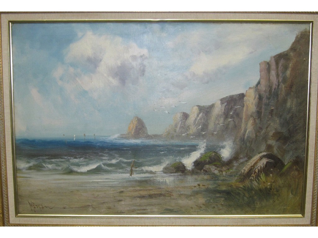 Appraisal: Oil on canvas coastal scene indistinctly signed